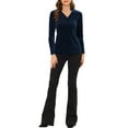 thumbnail image 2 of INSPIRE CHIC Women's Velvet V Neck Long Sleeve Blouse Top XS Navy Blue, 2 of 7