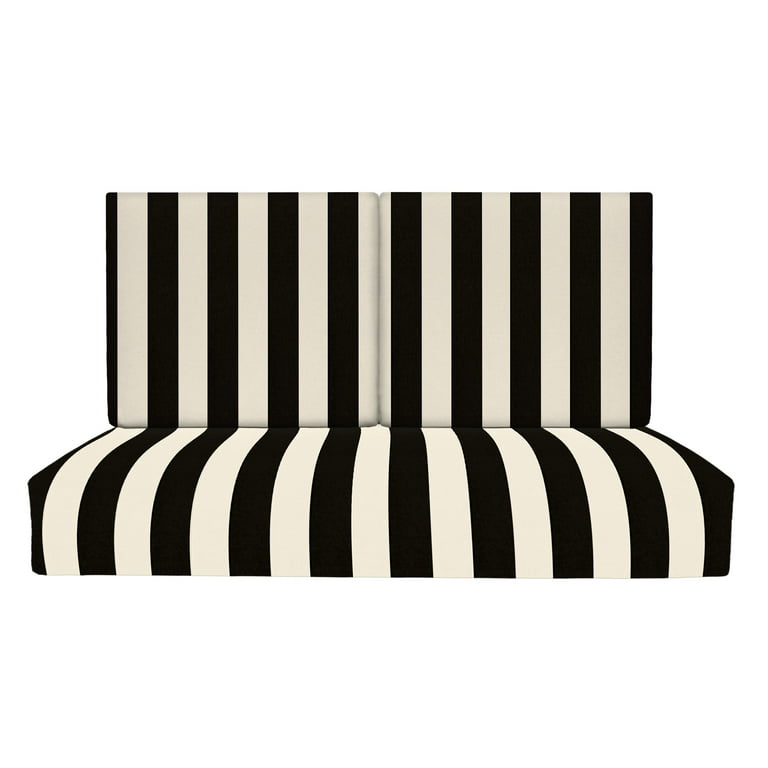 RSH D cor Indoor Outdoor Foam Deep Seating Loveseat Cushion Set 46 x 24 x 5 Seat and 23 x 21 x 3 Back Black White Stripe