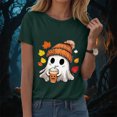 thumbnail image 2 of TOWED22 Women Cute Bow Ghost Halloween Shirt Funny Halloween Costume Tshirts Short Sleeve Spooky Graphic Tee Tops(Dark Green,3XL), 2 of 8