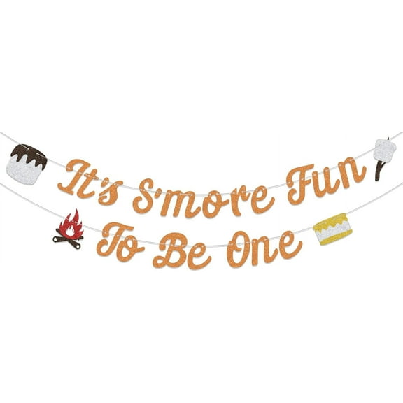 It's S'more Fun To Be One Banner, Camping Themed 1st Birthday Banner, Baby Shower S'mores Theme Party Decorations, Everything Is S'more Fun With a Baby Birthday Sign Orange & Silver