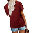 thumbnail image 4 of Wiyuqeen Womens Lace Crochet V Neck Summer Tops Casual Puff Short Sleeve Fashion T-shirts Cute Hollow Out Tops Baggy Flowy Going Out Shirts, 4 of 7