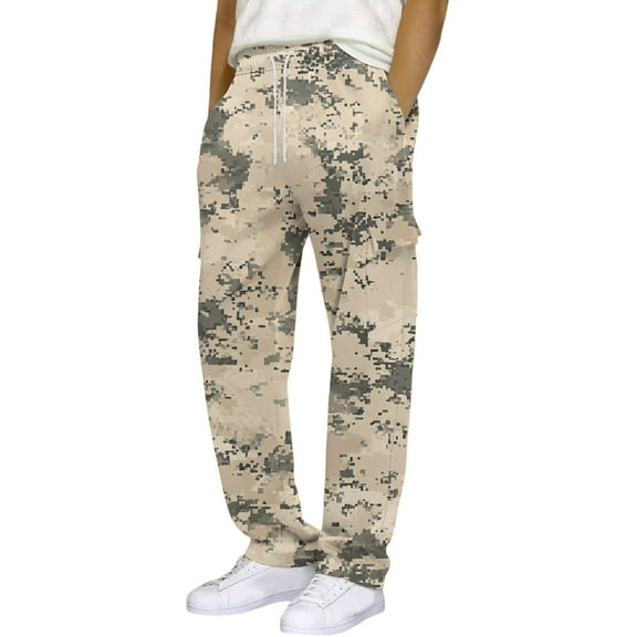 Homeyce Mens Sweatpants Cargo Pants Open Bottom Elastic Waist Sweatpants with Pockets Drawstring Cargo Sweats Lounge Pants Athletic Gym Casual Lightweight Camo Joggers Trouser for Yoga,Beige 3XL
