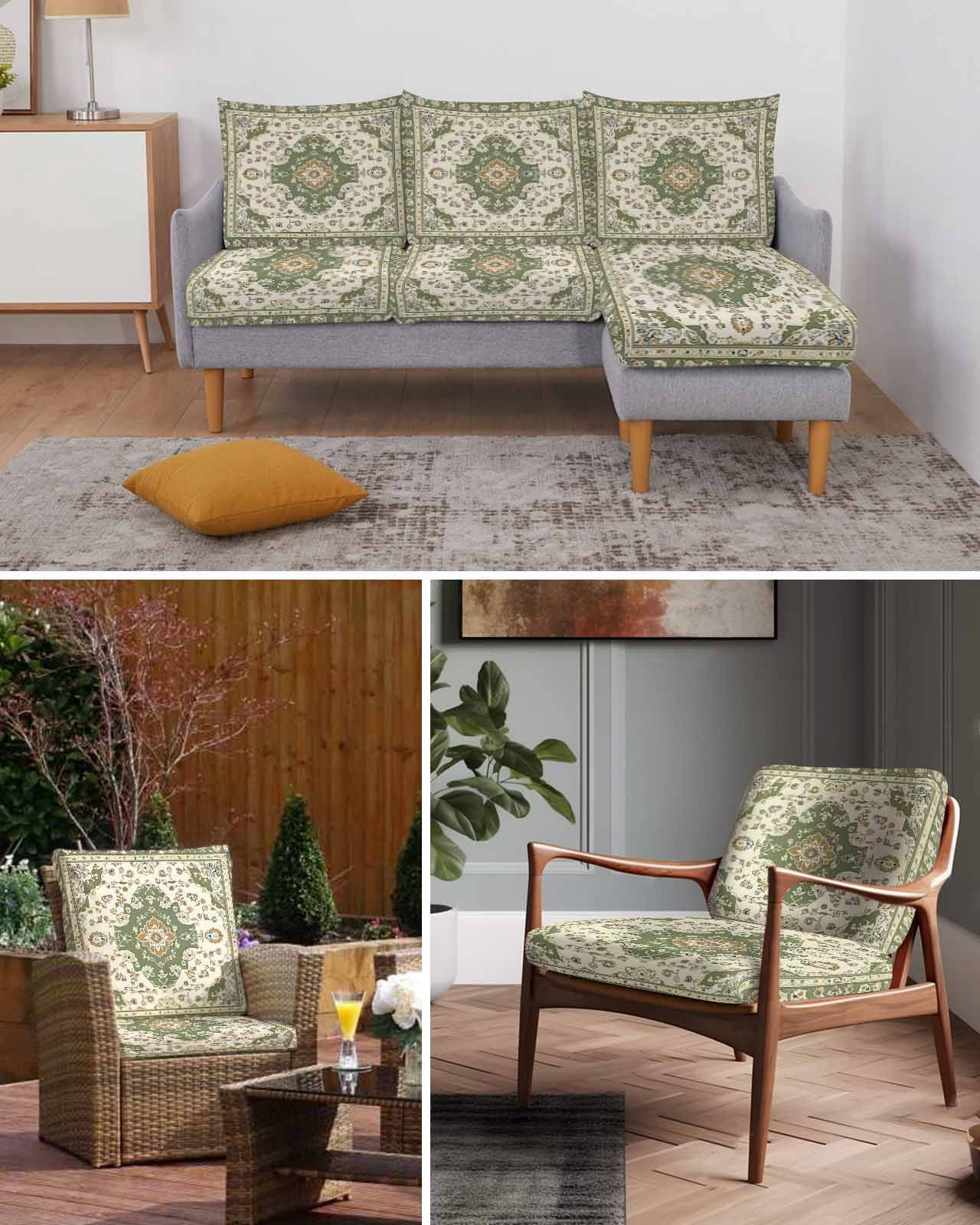 Sage Green Sofa Couch Cushion Covers Washable, Removable Stretchable Sectional Couch Covers, Southwest Tribal Antique Boho-Chic Farmhouse Slipcovers for L & T Shape Sofa Protector M Size 1 pc