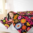 thumbnail image 4 of Feelyou Groocy Daisy Flower Queen Comforter Set, Black Pink Bedding Comforter Set, 3pcs, 4 of 8