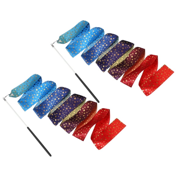 Uxcell 2 Pcs Dance Ribbons, 78.7 Inch Sparkly Star Gymnastics Ribbon Streamers with Black Wand for Gymnastics Artistic, Gradient