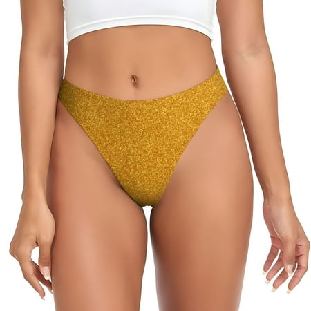 Qokaie Gold Glitter Printed Women s Cotton Thong Underwear  Sexy Breathable Panties G-string-X-Small