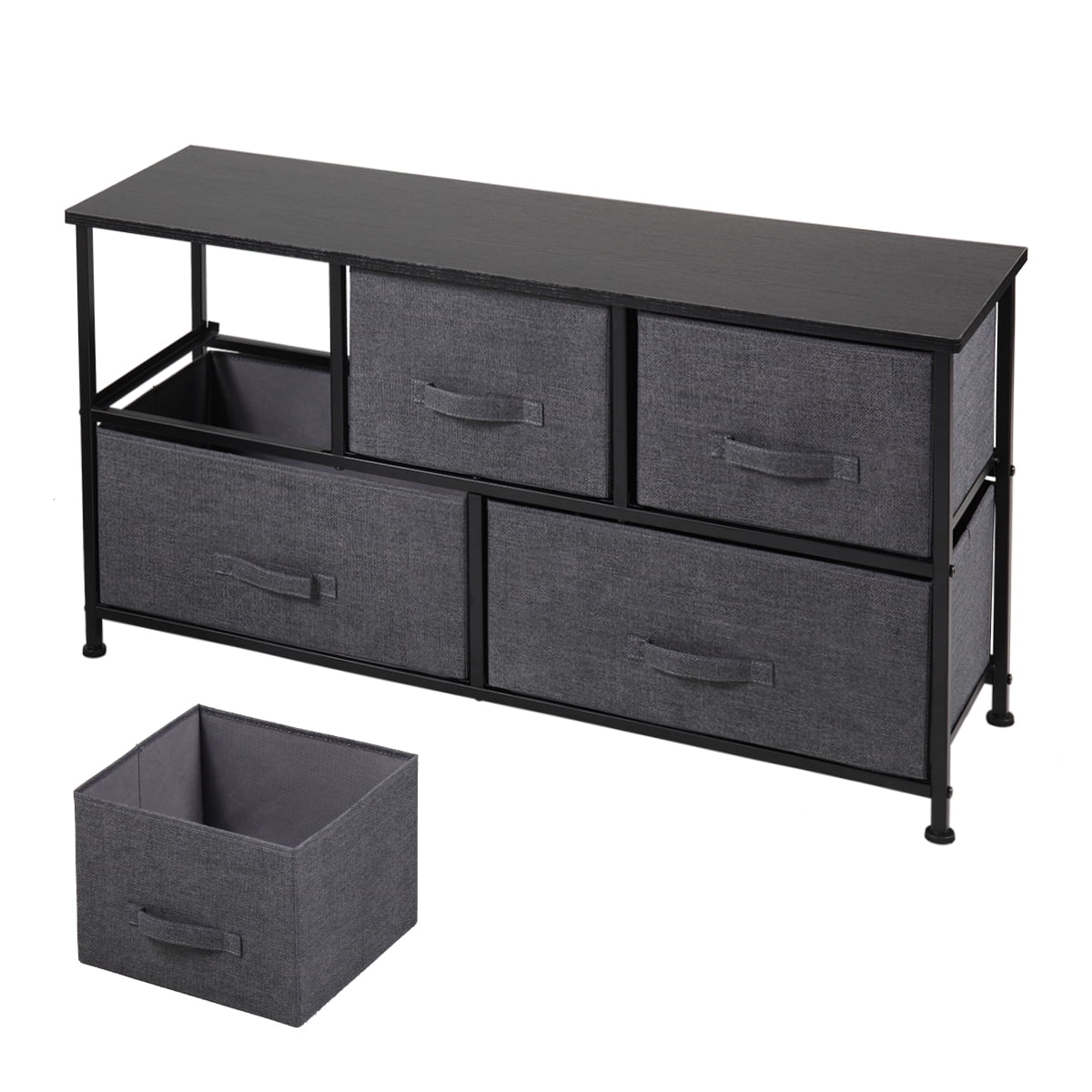 Lowestbest 2-Tier Drawer Dresser Organizer With 5 Drawers, End Table Storage Cabinet with Easy Pull Fabric Bins, Black Lowestbest 2-Tier Drawer Dresser Organizer With 5 Drawers, End Table Storage Cabinet with Easy Pull Fabric Bins, Black