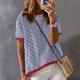 thumbnail image 1 of MKLEKYY Playeras Oversize Camiseta De Punto A Rayas De Manga Corta Con Cuello Redondo Informal De Verano Talla S, 1 of 3