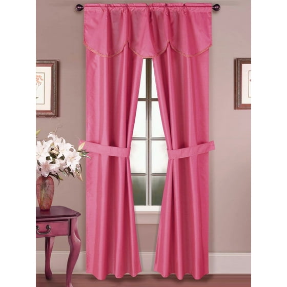 5pc Hot Pink Rod Pocket Faux Silk Room Darkening Blackout Window 5pc Hot Pink Rod Pocket Faux Silk Room Darkening Blackout Window Curtain 1 Fringe Valance