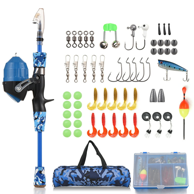 Eccomum Kids Fishing Pole with Spincast Reel Telescopic Fishing Rod Combo Full  Kits for Boys, Girls, and Adults 