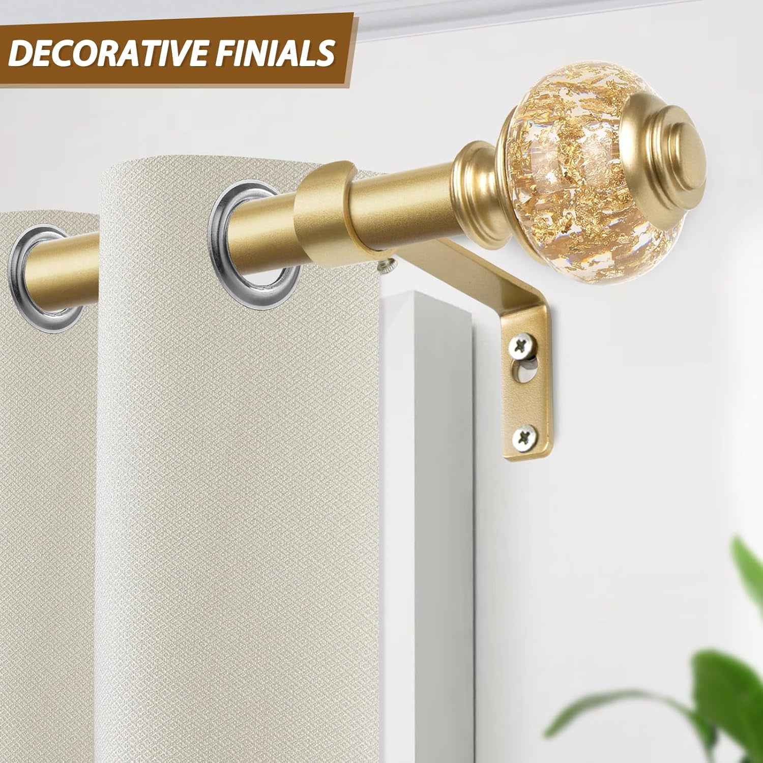 Bay Window Curtain Rods,  Gold Curtain Rods for Bay windows 32 to 86 Inch (Center Rod), 32 to 58 Inch Side Rod for windows, Decorative Drapery Rods with Bling Finials