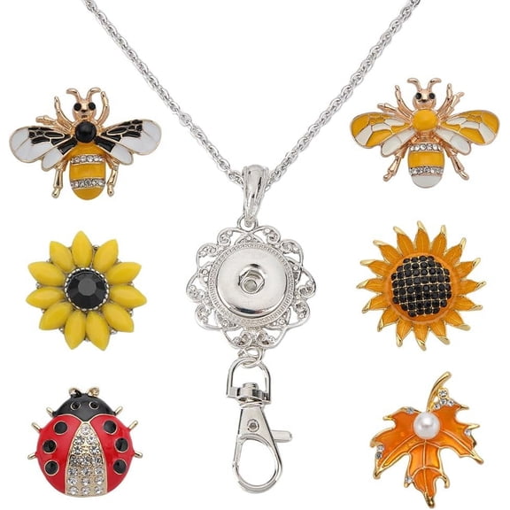 1 Box ID Badge Lanyard Cute Ladybug Snap Button Lanyards Necklace Badges Holder Women Office Fancy Rhinestone Honeybee Sunflowers Lanyards Breakaway Chain for ID Badge Holder Keys Teacher Mixed Color