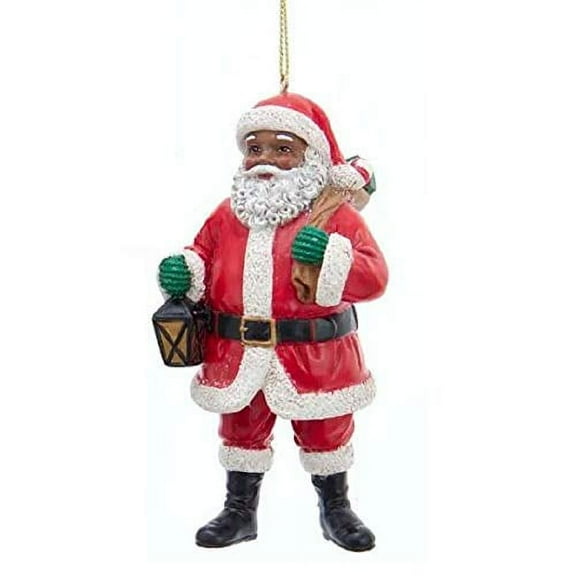 African American Santa Claus Holding Lantern Christmas Tree Ornament