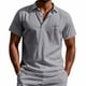 thumbnail image 1 of Blusa y camisa de manga corta con cuello vuelto para hombre, color liso, moda de verano, estampado informal, manga corta, botones, cuello vuelto, bolsillo, camisa de poliéster para hombre, 1 of 8
