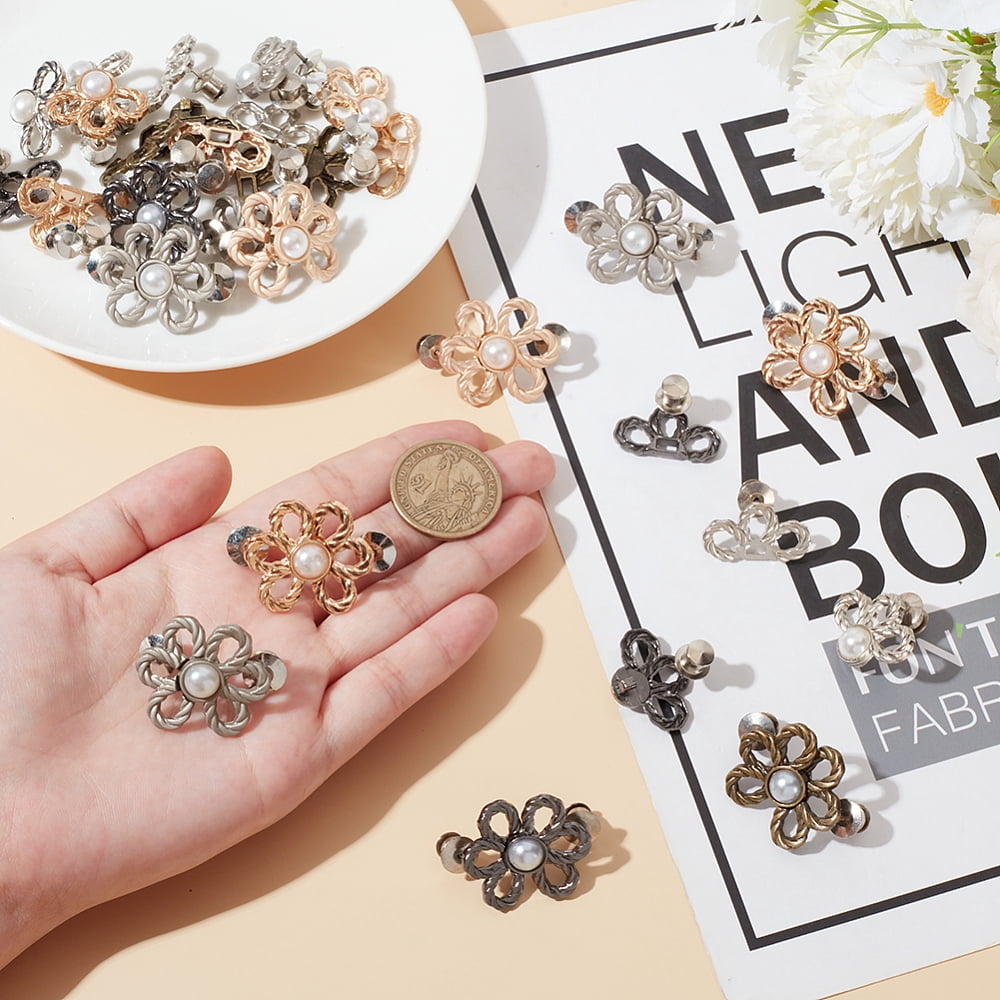 24Pcs 6 Colors Flower Shape Plastic Bead with Zinc Alloy Adjustable Jean Button Pins Waist Tightener Sewing Fasteners for Garment Accessories