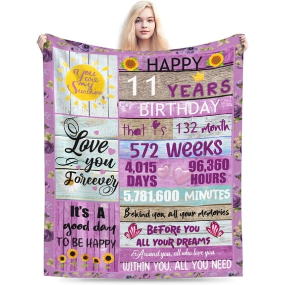 LHSHID Birthday Blanket for 11 Years Old Girl 11th Birthday Gift Ideas 11th Birthday Decorations Throw Blanket for Girls Daughter Granddaughter Niece 30x40in