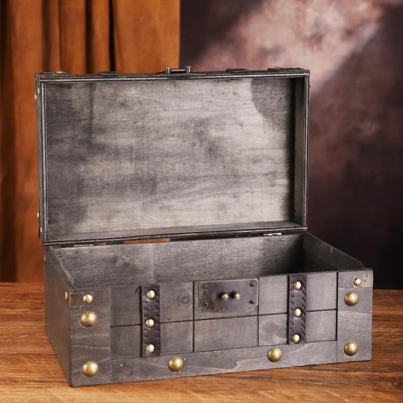 ANXPTIME Wooden Trinket Box with Lock Storage Chest for Jewelry Photos Props Display