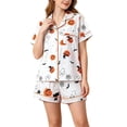 thumbnail image 2 of White Halloween 2 Piece Outfit Women Satin Y2k Cute Printed Short Sleeve High Waist Shorts Set Homewear Pajama Set S, 2 of 3