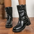 thumbnail image 3 of Mepaouo Women's Ankle Boots Buckles Square Toe Motorcycle Riding Biker Boot Low Chunky Heel Fall Booties, 3 of 7