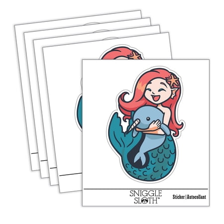 Mermaid Hugging Baby Narwhal Car Window Bumper Water Bottle Phone Tablet Laptop Waterproof Vinyl Decal Sticker Set 5-Pack - Gloss Finish - 2.0"