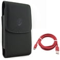 thumbnail image 1 of Leather Case Belt Clip w Red 6ft USB-C Cable for Samsung Galaxy A73 5G,A13 5G,A03s Phones - Holster Cover Pouch Vertical, Charger Cord Power Wire Type-C, 1 of 10