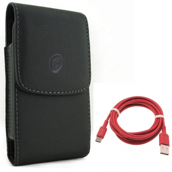 Leather Case Belt Clip w Red 6ft USB-C Cable for Samsung Galaxy A73 5G,A13 5G,A03s Phones - Holster Cover Pouch Vertical, Charger Cord Power Wire Type-C