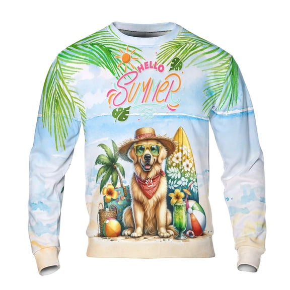Golden Retriever Hello Summer with Sunglasses and Surfboard Tropical Vibes All Over Print 3D Sweatshirt Unisex Merch Goldens Dog Lover Gifts Idea - 00007