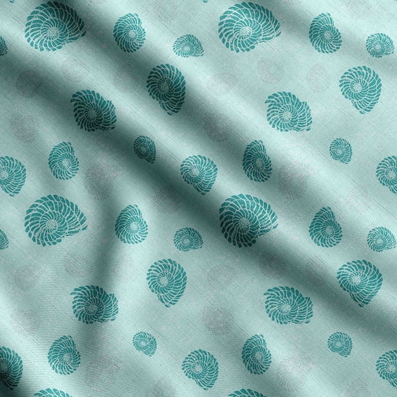 Soimoi Sea Shell Print, Silk Fabric, Decor Sewing Fabric by The Yard 42 Inch Wide,Decorative Fabric for Shirts Suits Ties, Turquoise Blue