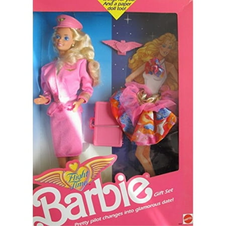 barbie flight time doll gift set w extra fashion, brief case & more! change pretty pilot into glamorous date! (1989)