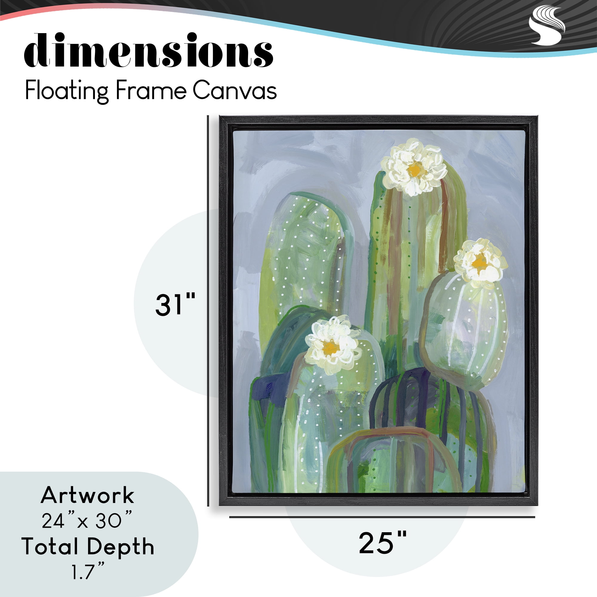 Desert Day Dream Cactus Black Framed Floater Canvas Wall Art, design by Ashley Davis