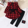 thumbnail image 2 of BLVB Baby Girls Clothing Set Ruffle Long Sleeve Button down Shirts Leggings Toddler 2 Piece Outfits(Red,5-6 Years), 2 of 9