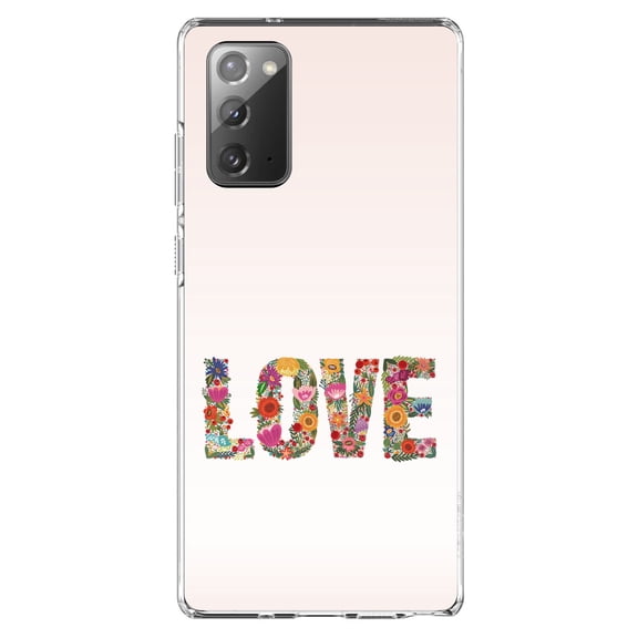 DistinctInk Clear Shockproof Hybrid Case for Samsung Galaxy Note 20 (6.7" Screen) - TPU Bumper, Acrylic Back, Tempered Glass Screen Protector - Spring Collection - Floral LOVE Flowers