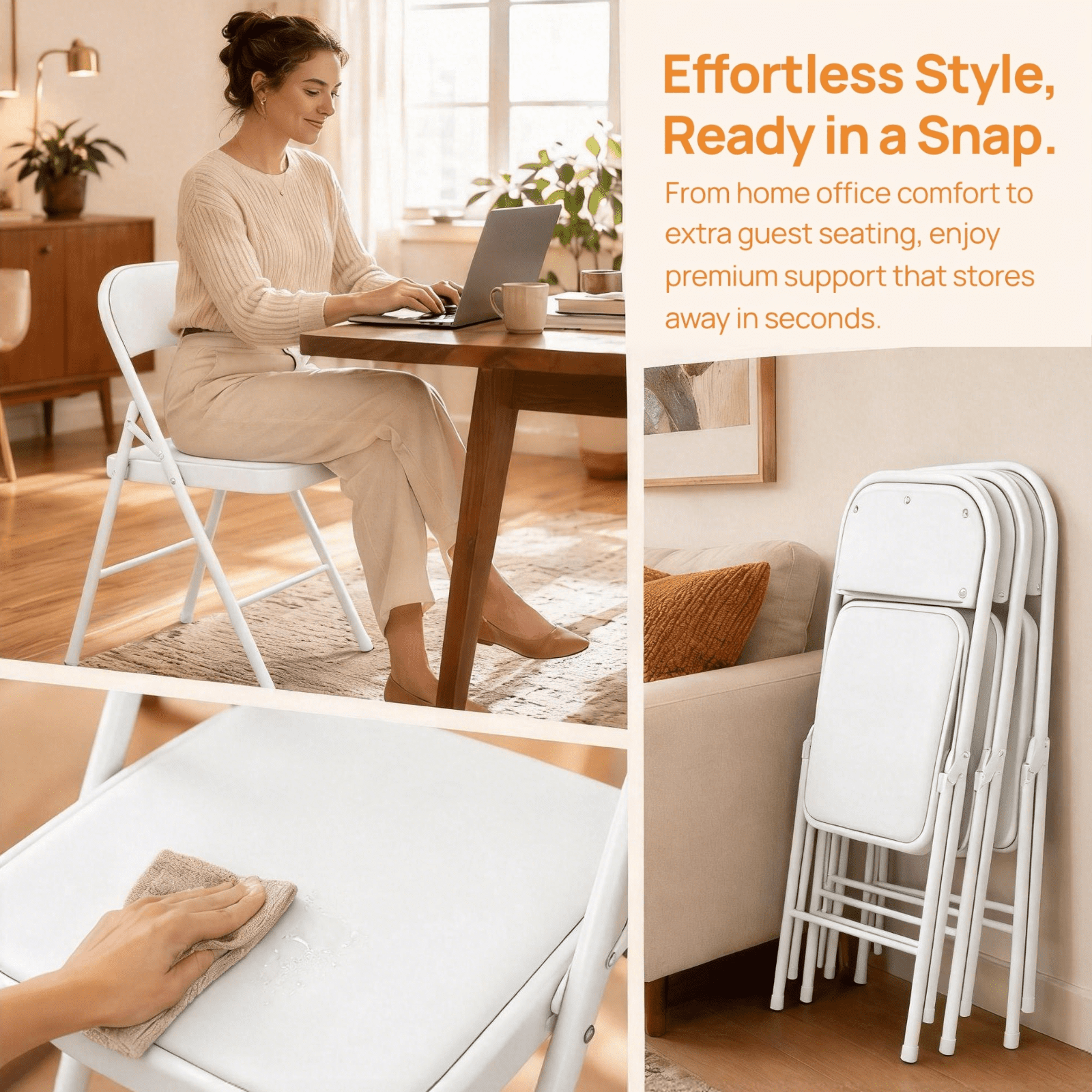 UBesGoo 12 Pack Folding Chairs, Vinyl Cushion Padded Lightweight Foldable Chairs Set of 6, Waterproof Collapsible Chairs for Outdoor Party, Home, Office, White