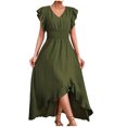 thumbnail image 3 of ClodeEU Womens Summer V Neck Ruff Sleeve Elastic Waist Dress, A Line Casual Loose Fit Maxi Dress Army Green,Womens Plus XXL, 3 of 6