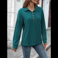 thumbnail image 4 of Blusas Holgadas de Larga con Botones y Solapa de Color Liso para Mujer, Otoño e Invierno Azul Pavo Real L, 4 of 9