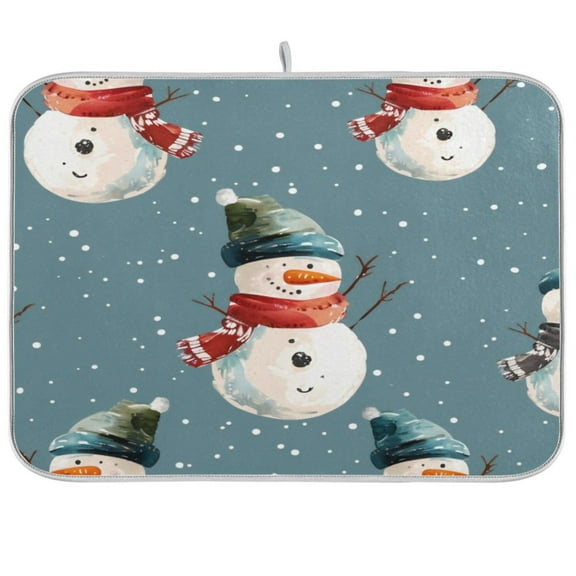 Kitchen Drying Mat 16x18In Drying Dish Mat Dish Drying Mats Kitchen Countertop Multi-Function Drain Drying Mat Kitchen Table Winter Snowman