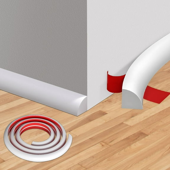 Trianu Flexible Quarter Round Molding, Peel and Stick Trim Molding for Floor Tub, Self Adhesive Flexible Shoe Molding Trim for Corner, Stair Edge, Bathroom Kitchen Countertop (White, 118inch)