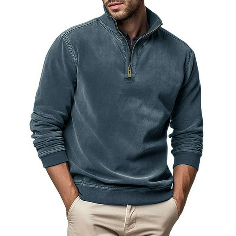 Penkiiy Men's 1/4 Zip Pullover Long Sleeve Shirt Casual Slim