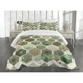 thumbnail image 4 of Ambesonne Sage Green Quilted Bedspread Set 3 Pcs, Honeycomb Abstract Print, Queen Size, Eggshell Caramel Teal, 4 of 4