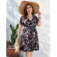 thumbnail image 4 of Plus Size Casual Summer Dress for Women  Wrap V Neck Ruffle Sleeve Smock  Mini Dress, 4 of 9