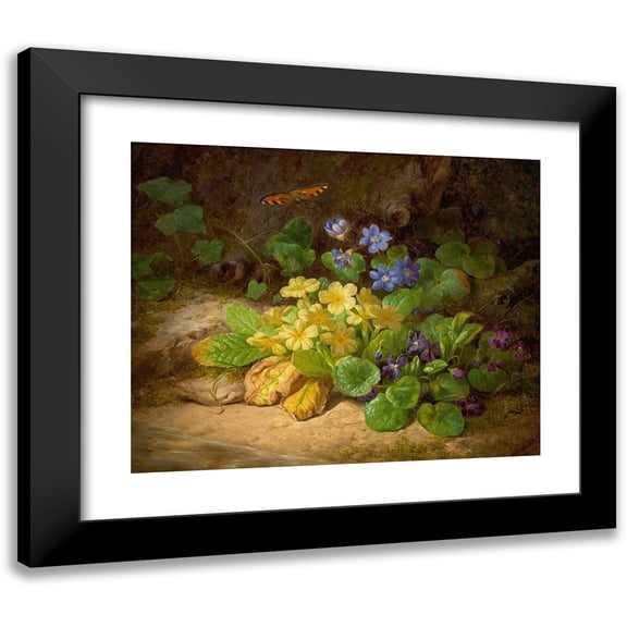Josef Lauer 14x12 Black Modern Framed Museum Art Print Titled - Small Piece of Flowers (Alpine Flowers) (1860)