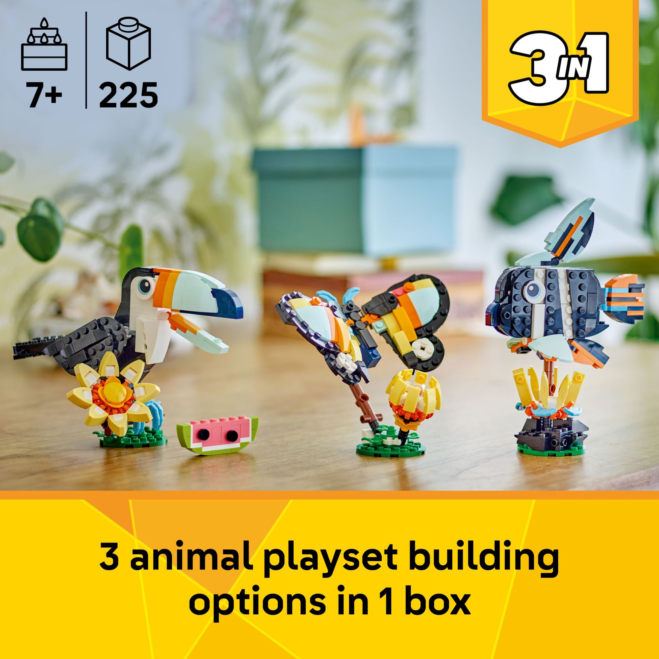 LEGO Creator 3 en 1 Animales Salvajes: Tucán Tropical Juguete de Construcción - Juguete de Aprendizaje para Niñas y Niños, Mayores de 7 - 3 Opciones de Construcción en 1 Set - Regalo de Cumpleaños - 31173 3
