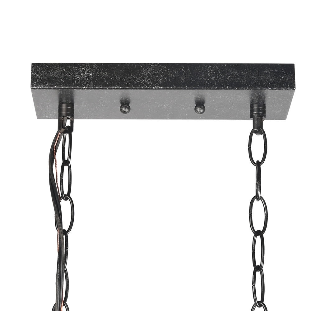LNC 4 Lights Antique Black and Brown Wood Farmhouse Linear Rectangular Chandelier for Kitchen Island