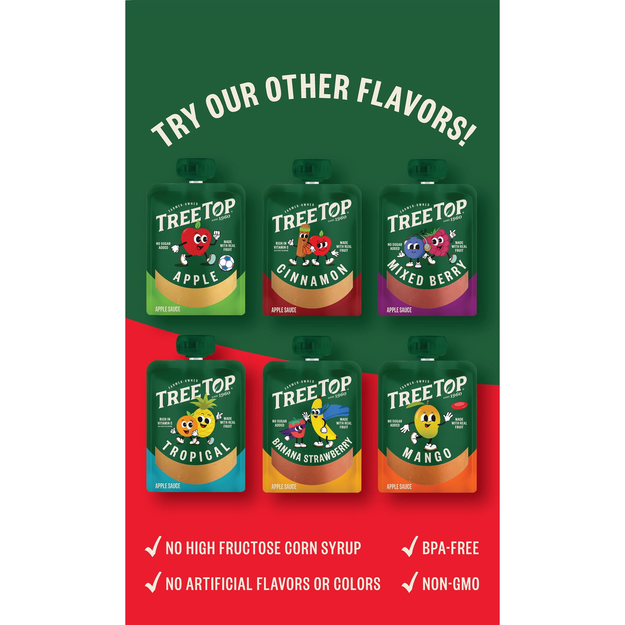 Tree Top Strawberry Apple Sauce Pouches, 3.2 oz, 40 Count