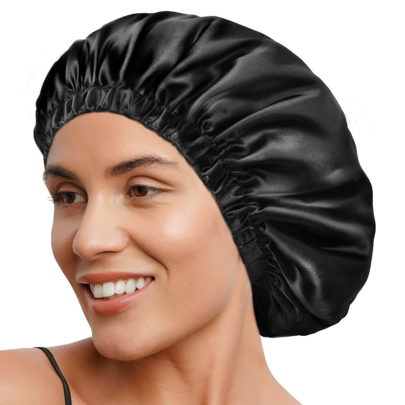2-Pack Adjustable Satin Bonnet for Women, Double-Layer Sleep Cap & Shower Hat