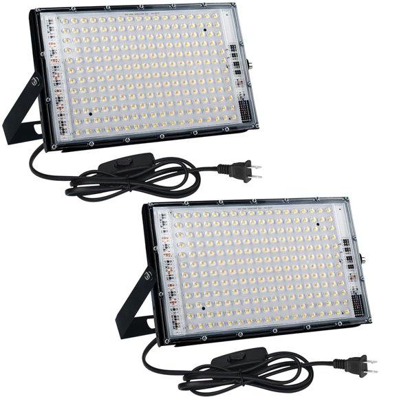 OUSIDE 2 PCS 150W Reflectores Led Exteriores,con Interruptor, 3000K Luz Cálida BrillanteI, IP65 a Prueba Agua, para Parques de Atracciones, Jardines, Garajes, Plazas, Fábricas, E