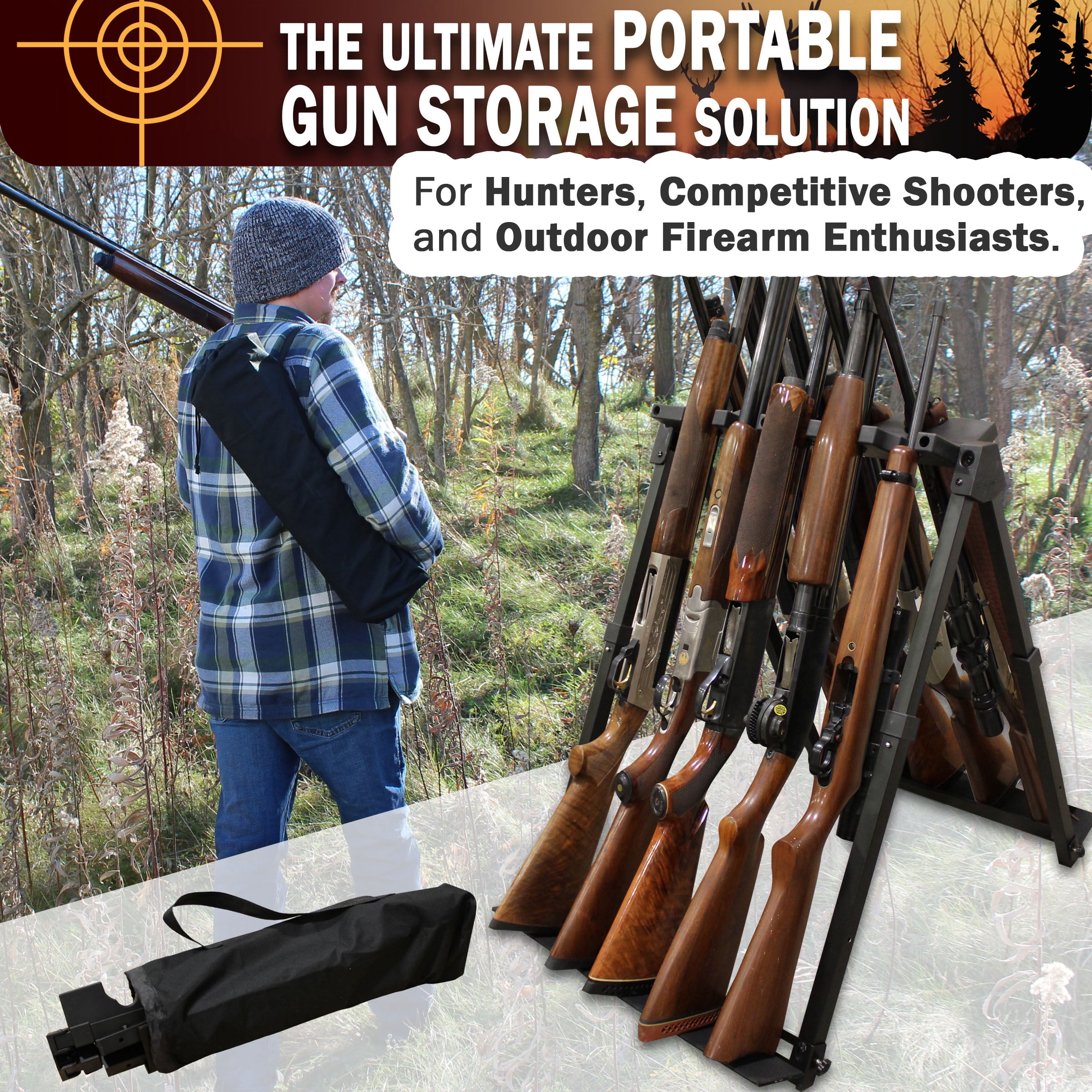 Rush Creek Creations Aluminum 10 Gun Stand Fold & Go with Carry Bag
