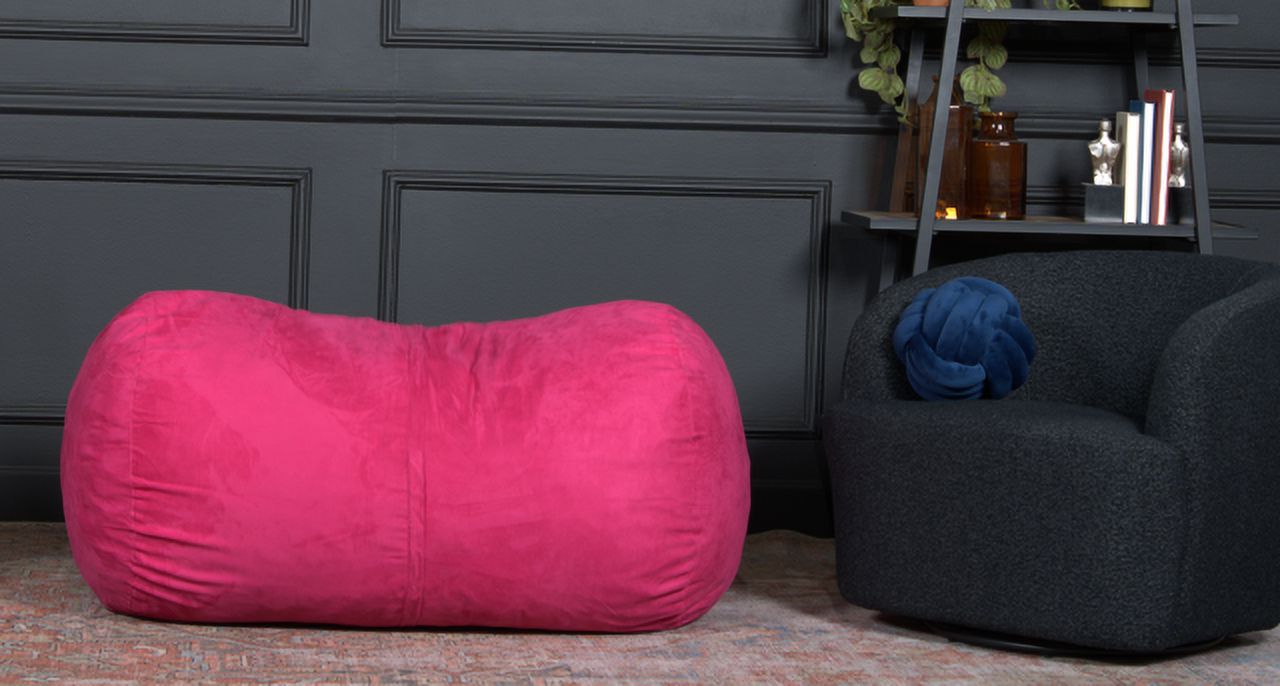 Michael 4ft Cylindrical Suede Bean Bag Chair - Foam Filled Relaxation for Teens, Adults - Cozy, Fuchsia