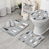 Gray Christmas Tree Pattern Bathroom Rugs Sets 3 Piece,Toilet Cover Set,Absorbent Non Slip Bathroom Mats Sets with U-Shaped Contour Rug Toilet Rug Set