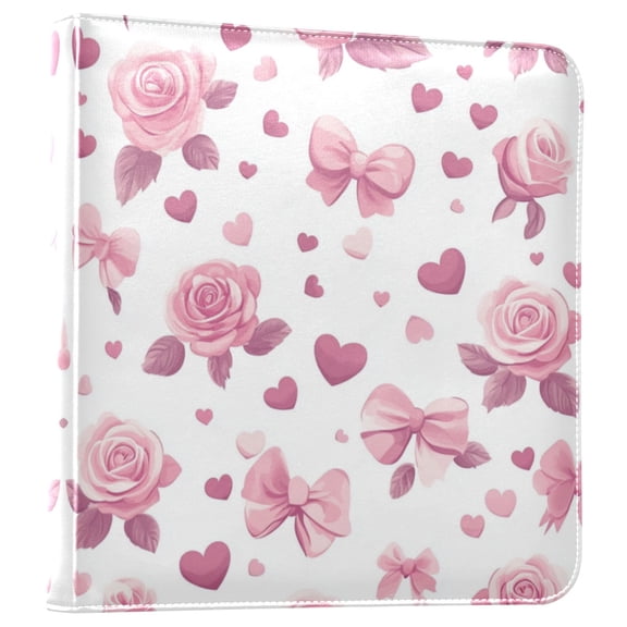Photo Album Leather Photo Album 11.8x11.2x1.5 Inch Bookshelf Photo Album Scrapbooking Refills Scrapbook Photo Album Pink Roses and Bows